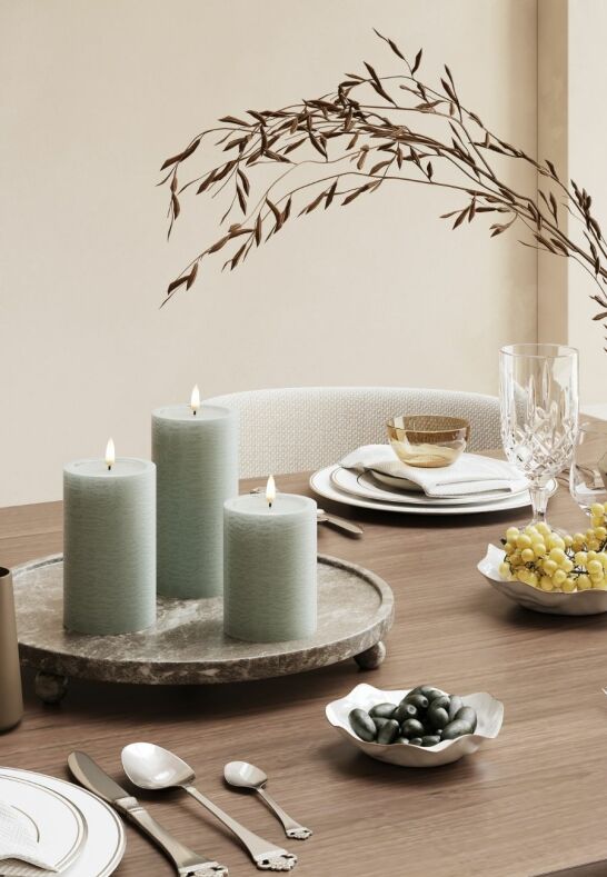 Unique Candles Unique LED Blockljus Sage Green 7,5x10 cm