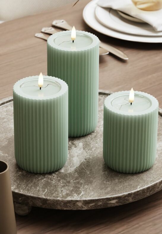 Unique Candles Unique LED Blockljus Stripe Sage green 8x10 cm