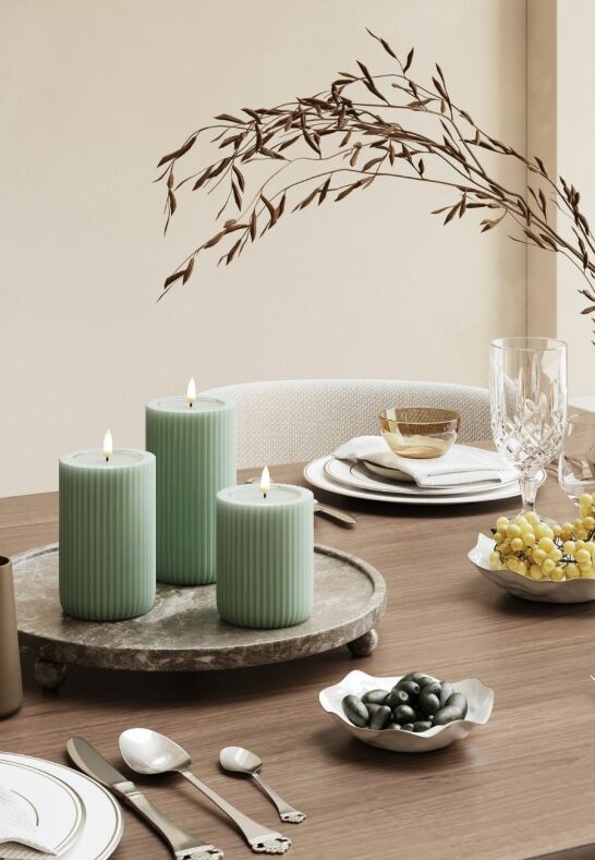 Unique Candles Unique LED Blockljus Stripe Sage green 8x10 cm