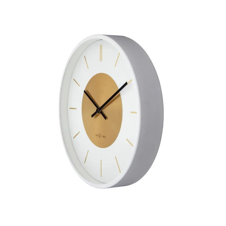 NeXtime Retro II Stripes Väggklocka 25 cm Vit/Guld