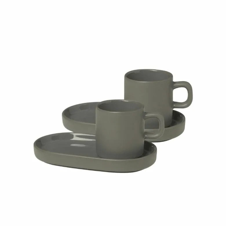 BLOMUS Pilar Espressomuggar med fat 50ml Pewter 2-pack