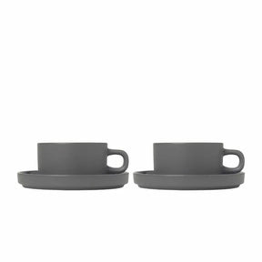 BLOMUS Pilar Tekoppar med fat 200ml Pewter 2-pack