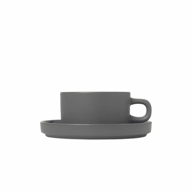 BLOMUS Pilar Tekoppar med fat 200ml Pewter 2-pack