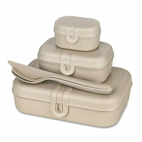Koziol Pascal Ready Set med 3x lunchbox och bestick Beige