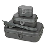 Koziol Pascal Ready Set med 3x lunchbox och bestick Mörkgrå