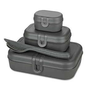 Koziol Pascal Ready Set med 3x lunchbox och bestick Mörkgrå