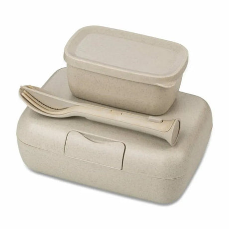 Koziol Candy Ready Set med 3x lunchbox och bestick Beige