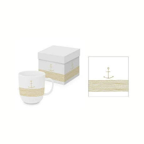 Paperproducts Design Pure Anchor Gåvoset Mugg 35 cl + Servett Vit/Guld