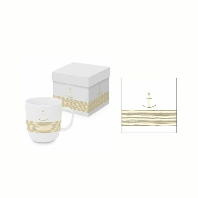 Paperproducts Design Pure Anchor Gåvoset Mugg 35 cl + Servett Vit/Guld