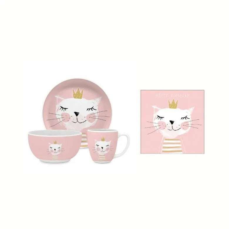 Paperproducts Design Happy Cat Gåvoset Barnservis 3 Delar Servett
