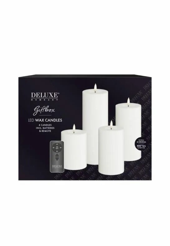 DeluxeHomeart Ljuspaket LED Blockljus 4-pack + Fjärrkontroll Vit