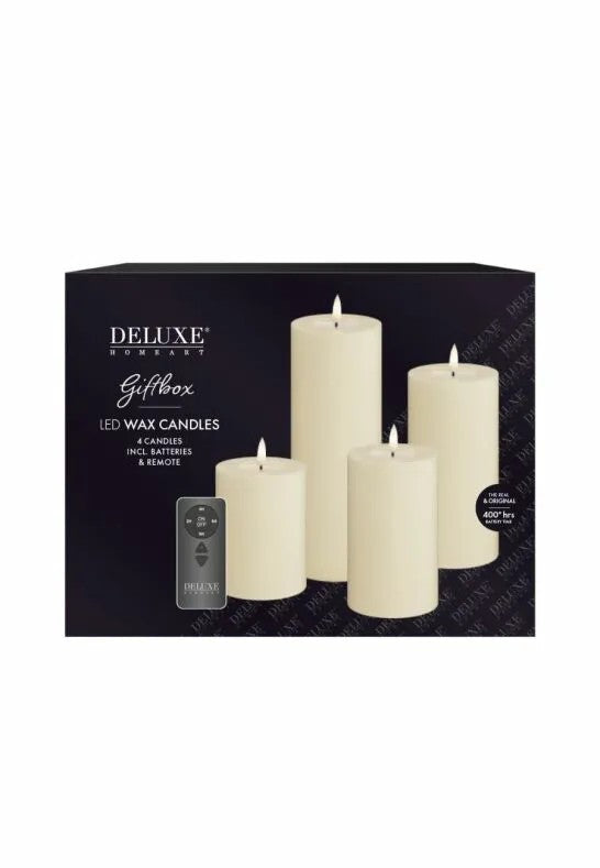 DeluxeHomeart Ljuspaket LED Blockljus 4-pack + Fjärrkontroll Cream